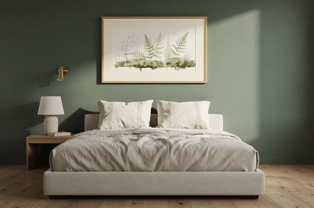 Bedroom with a green wall
